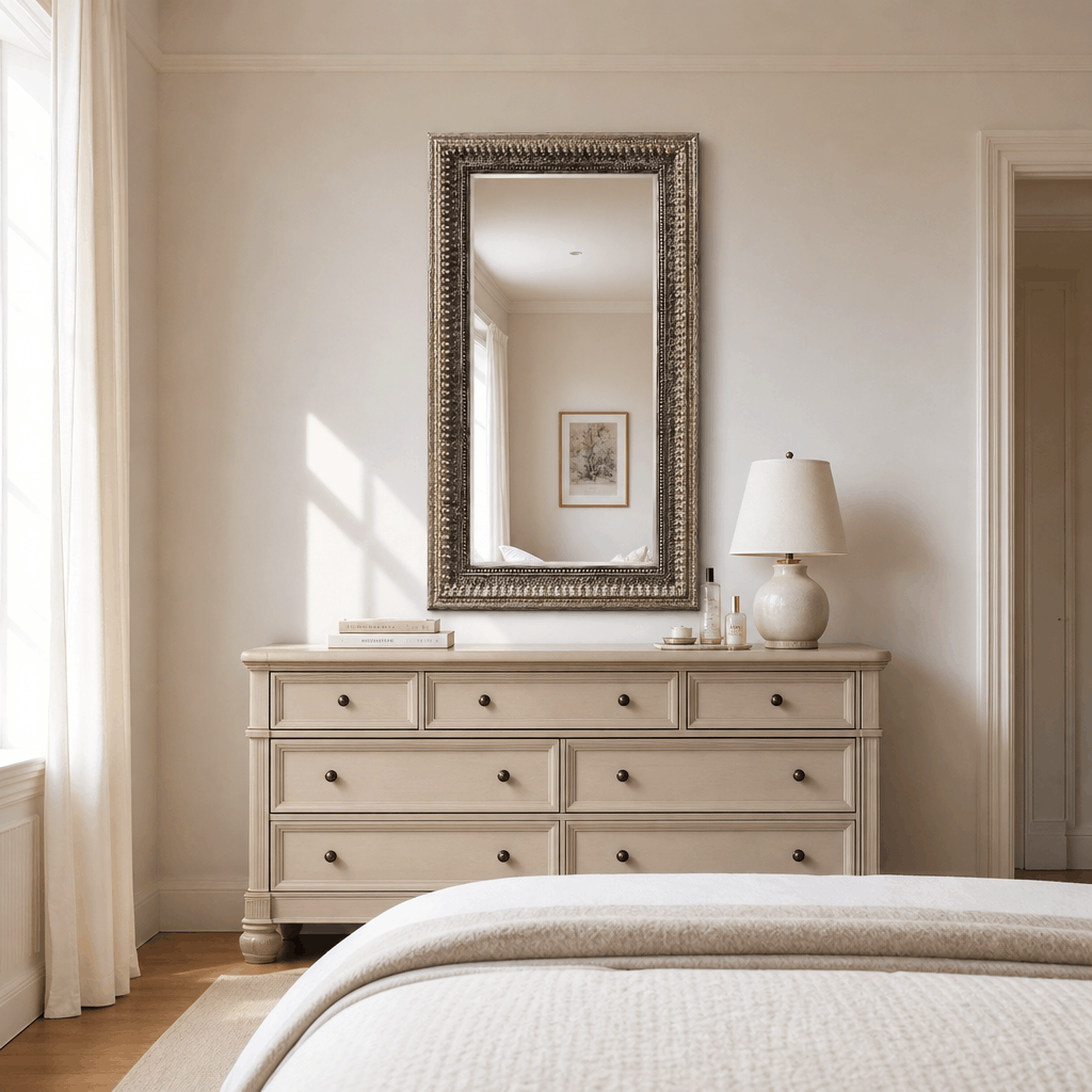 Antique Silver Mirror in a finished interior.