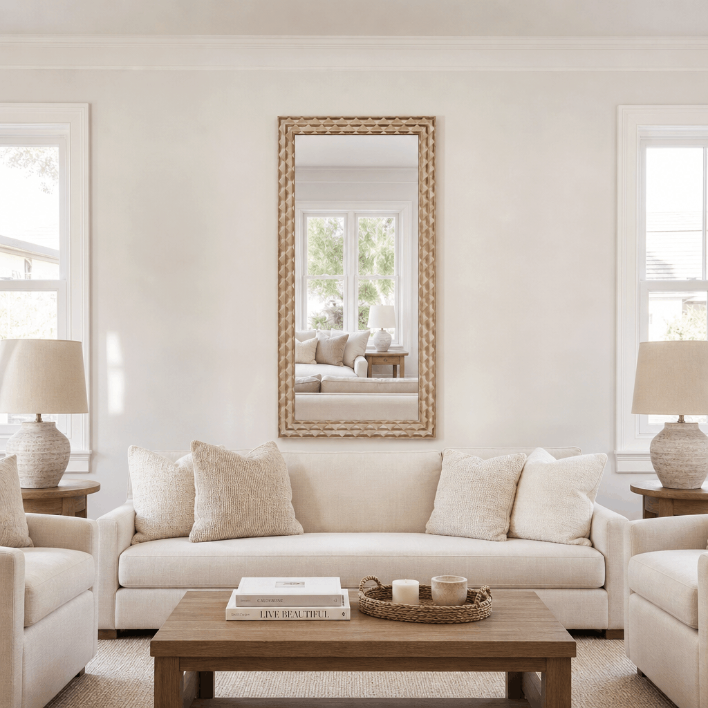 Ivory Carved Mirror in a finished interior.
