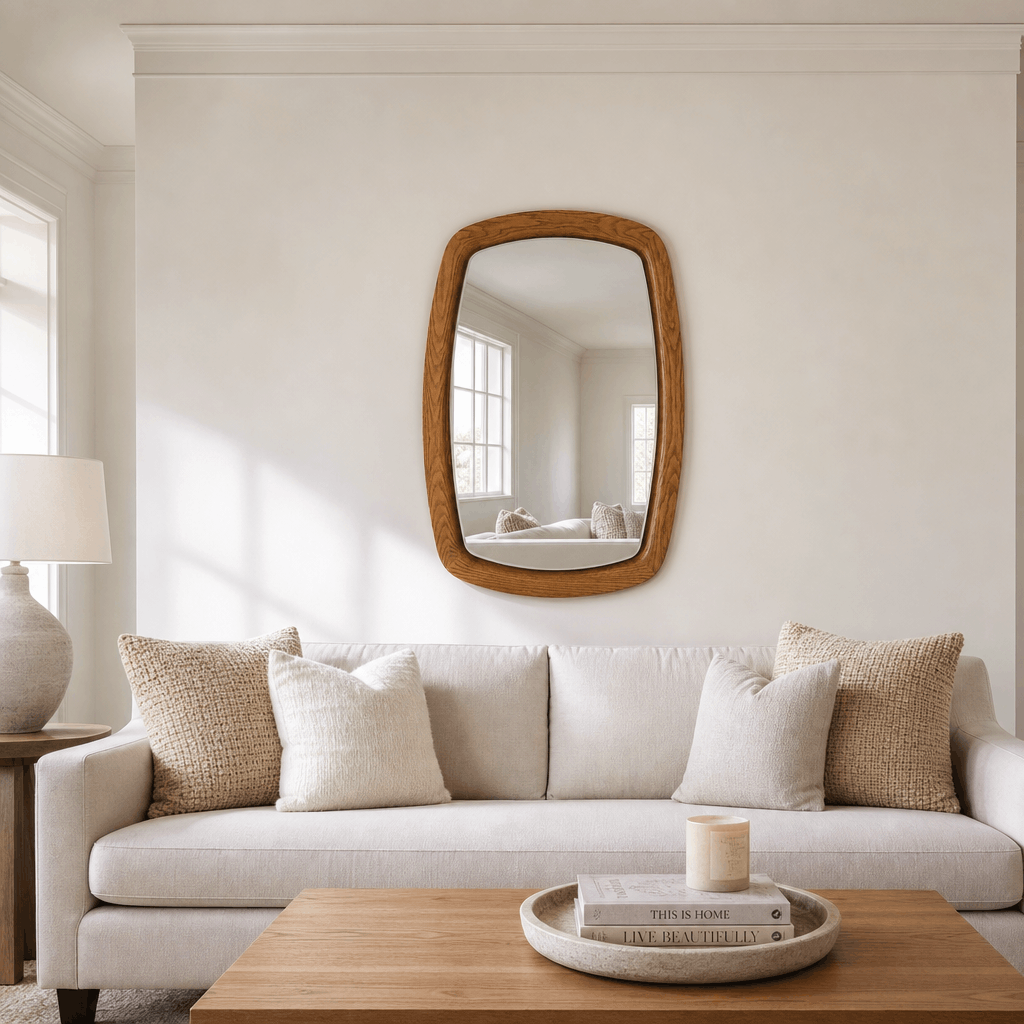 Organic Wood Mirror in a finished interior.