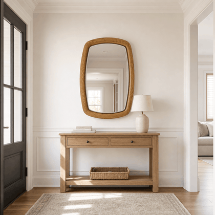 Organic Wood Mirror — styled interior view 2
