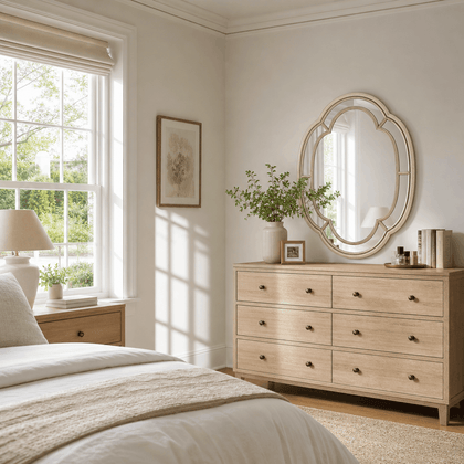 Quatrefoil Oval Mirror — styled interior view 1