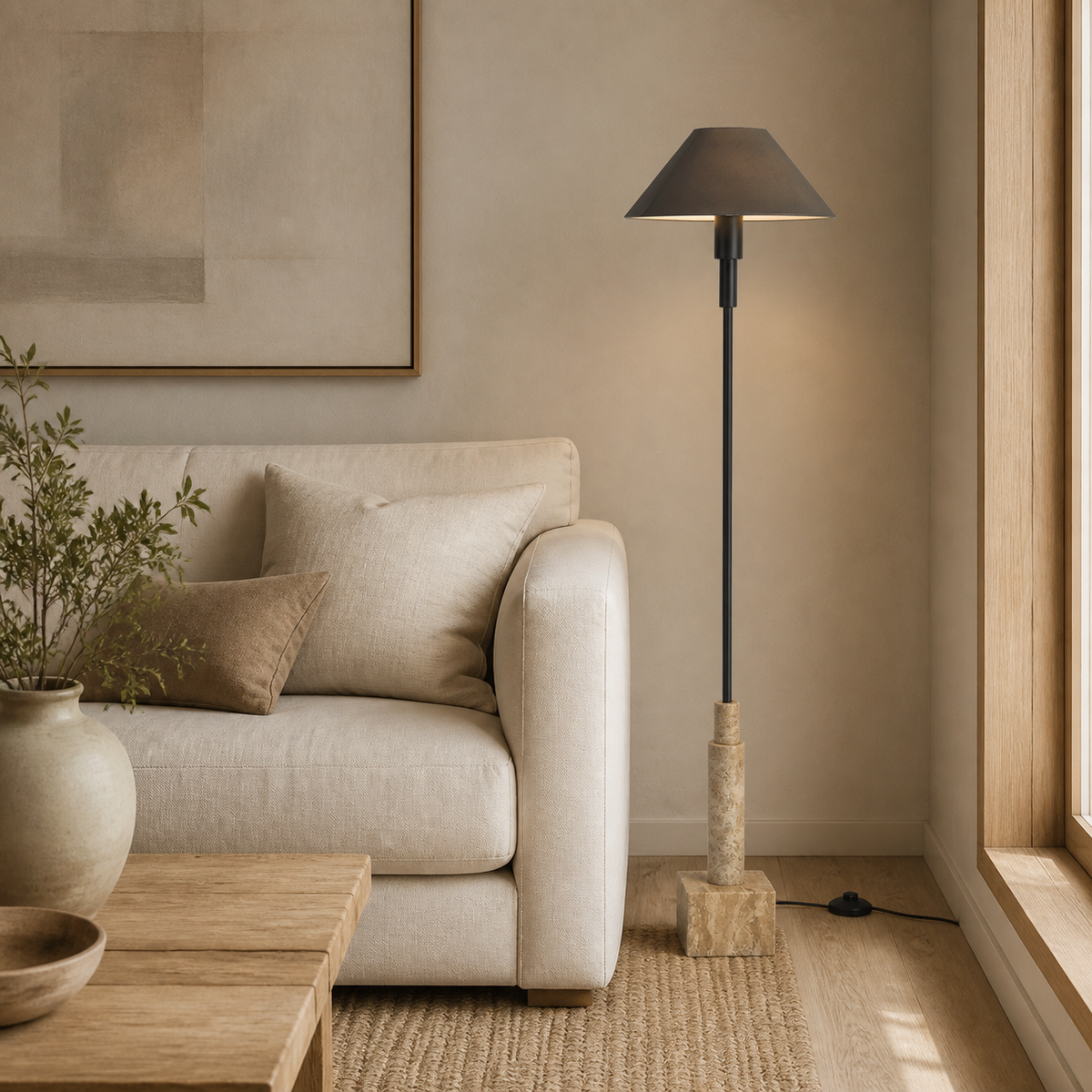 Isolde Ridge Floor Lamp in a finished interior.