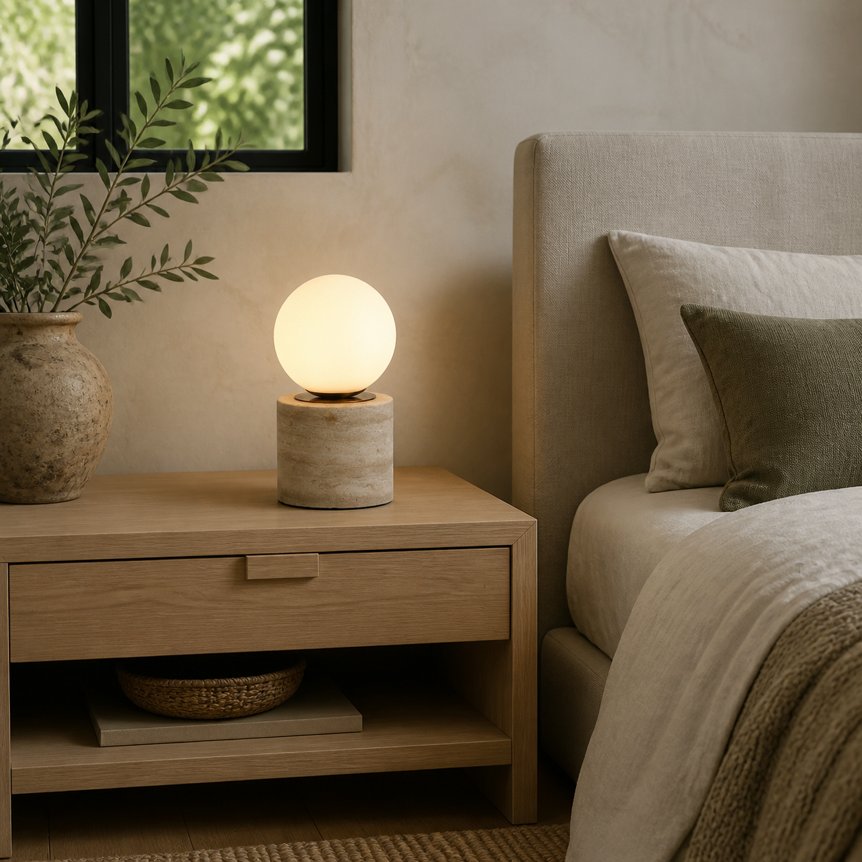 Fiora Cove Table Lamp in a finished interior.