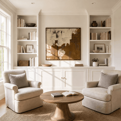 Earthen Collage Wall Art — styled interior view 1