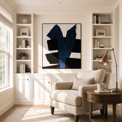 Indigo Form Wall Art — styled interior view 1