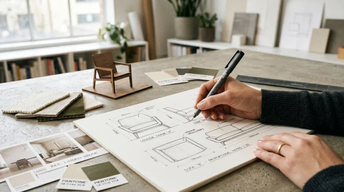 Designer sketching interior furniture plans
