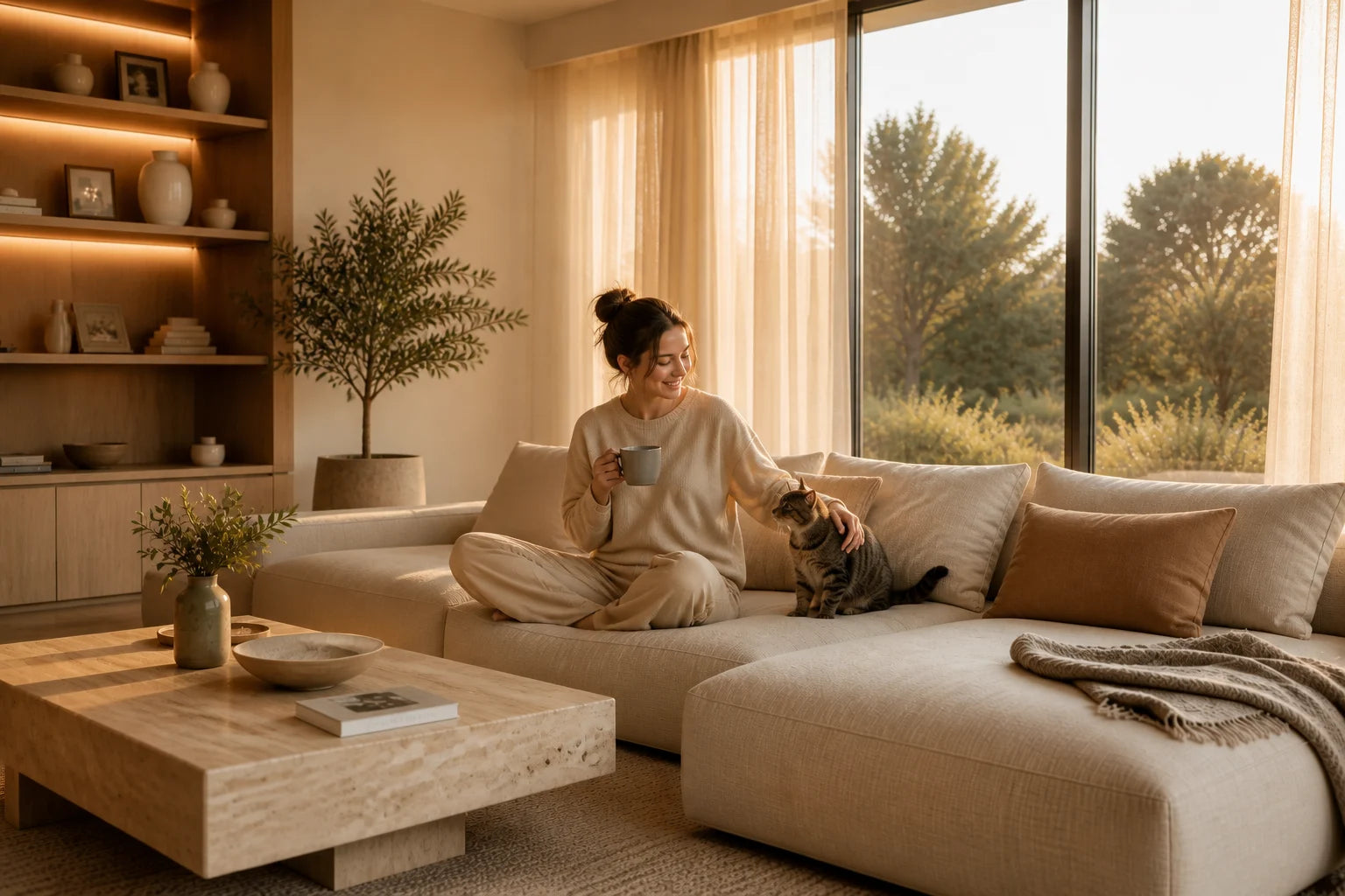 Homeowner relaxing in a furnished living room