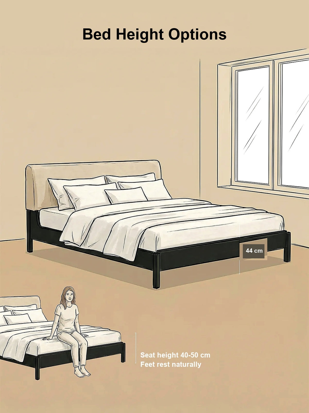 Bed height guide showing comfortable sitting height