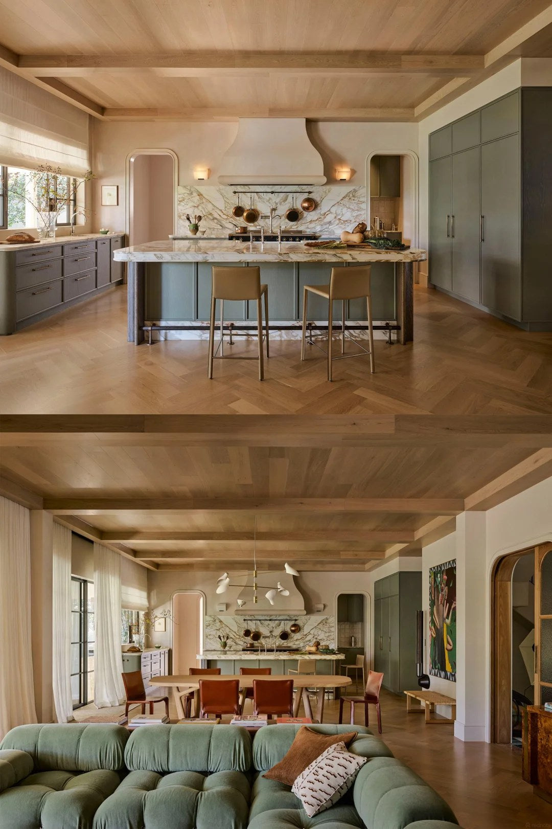 Use an island as the bridge between cooking and gathering
