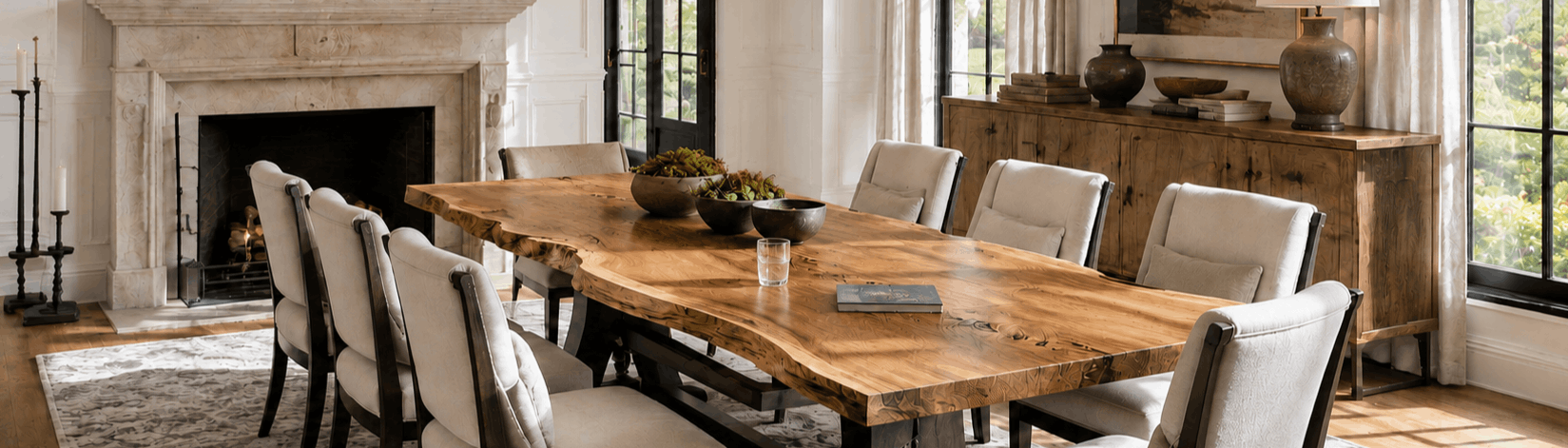 Live-edge tables selected one slab, proportion and finish at a time.