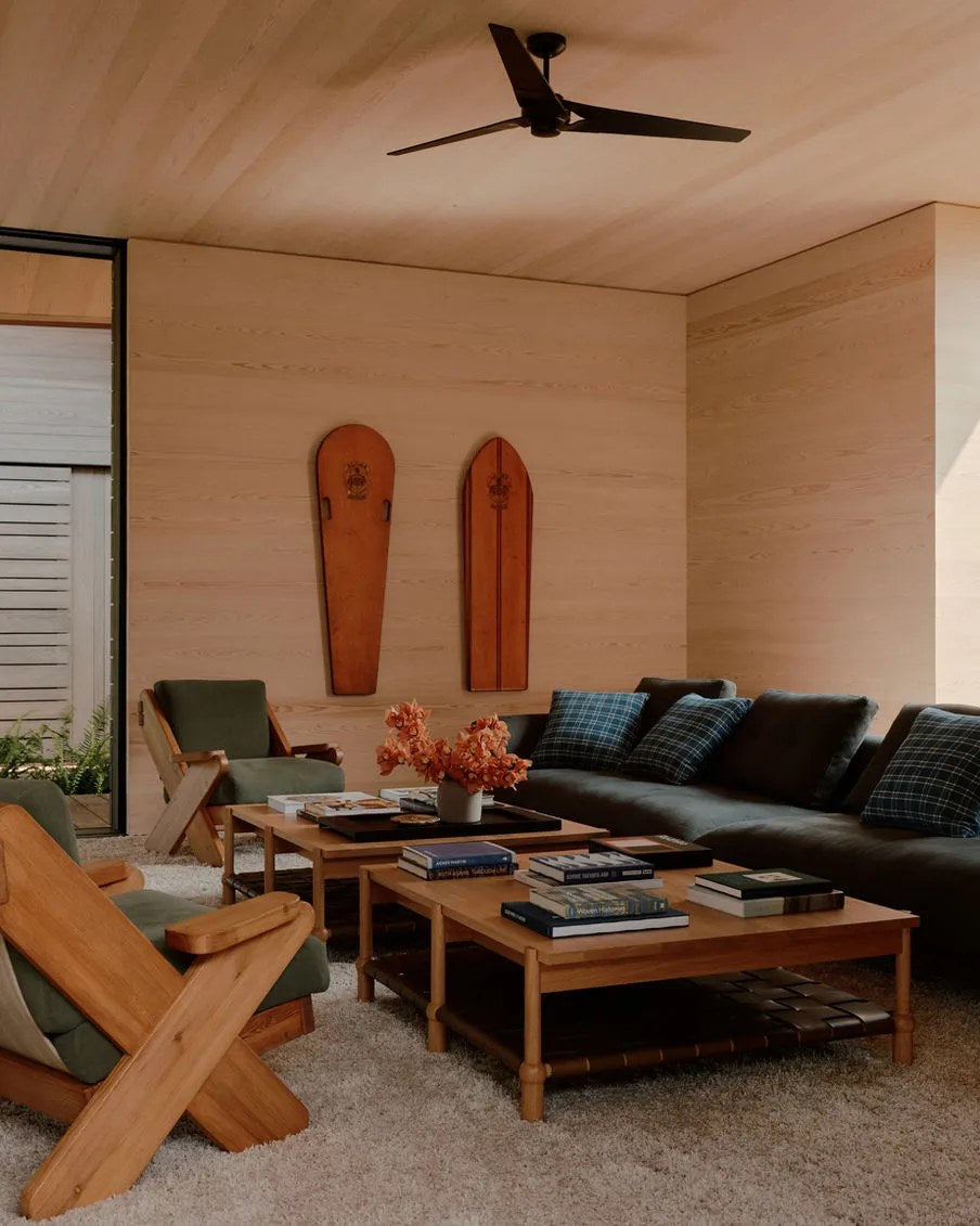 Repeat warm wood across the room