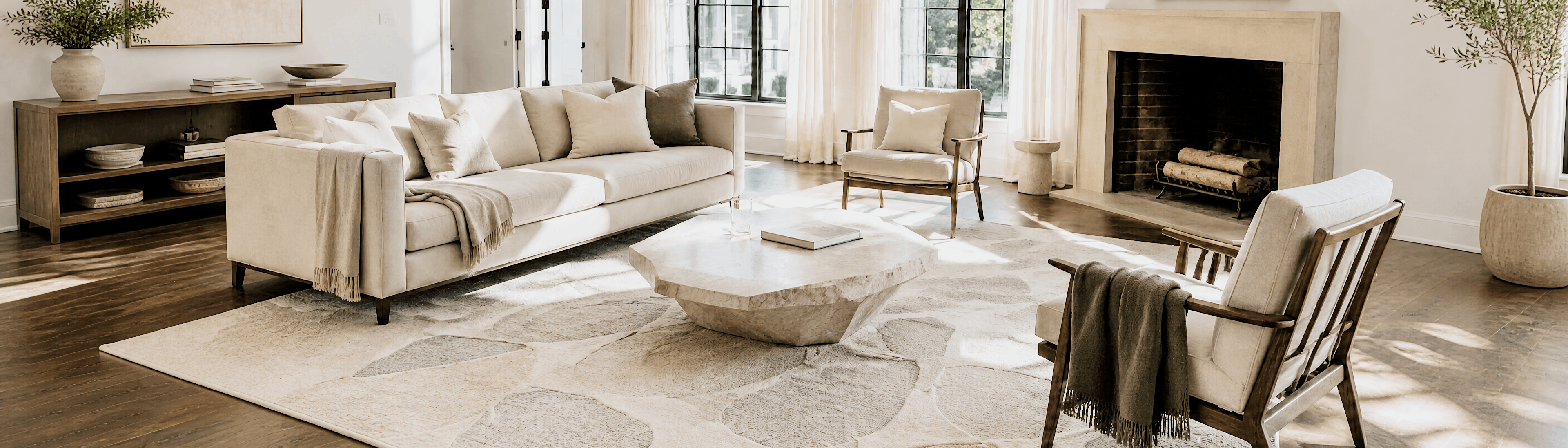 Rugs selected around scale, texture and the furniture above them.