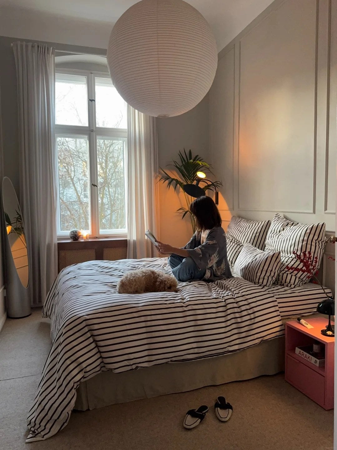 Keep bedding and storage tones in the same family
