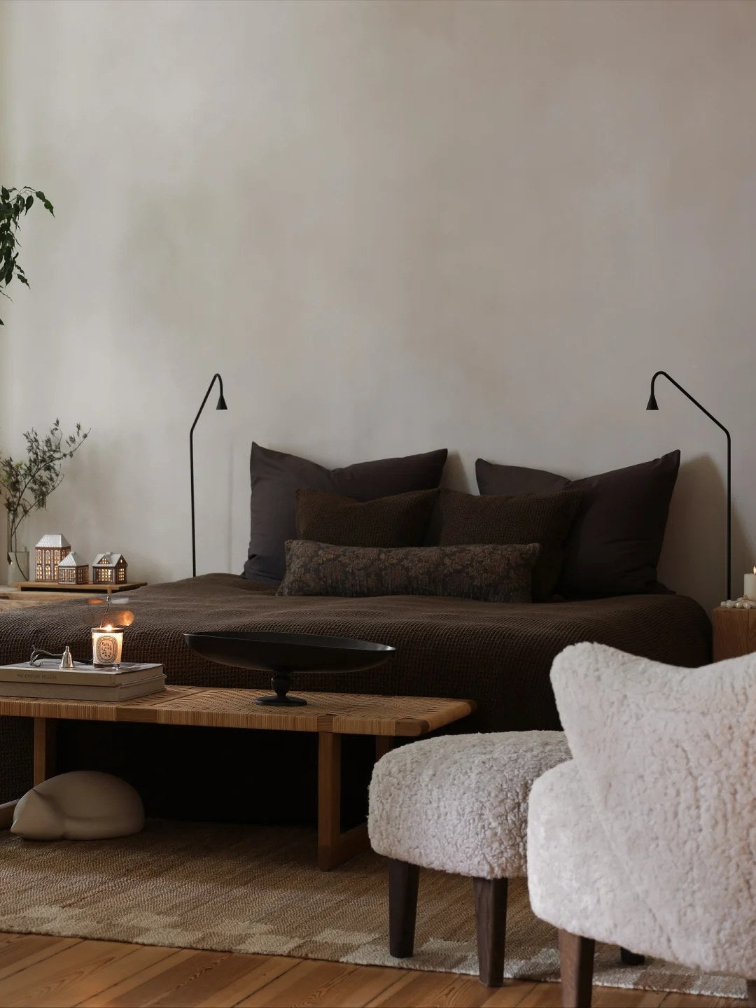 Let texture soften a minimal storage wall