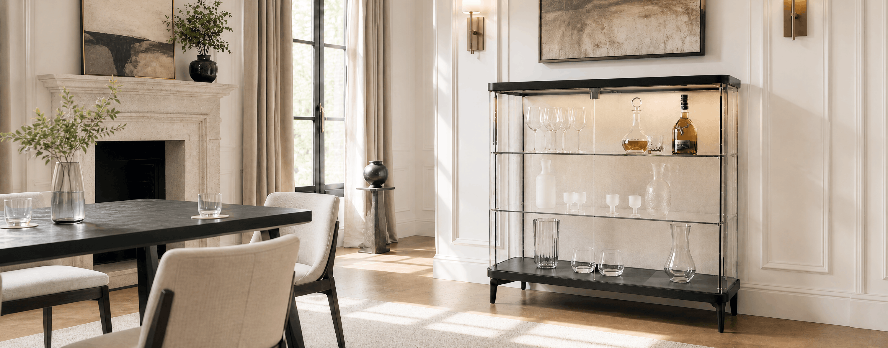 A bar cabinet direction shaped around your room.