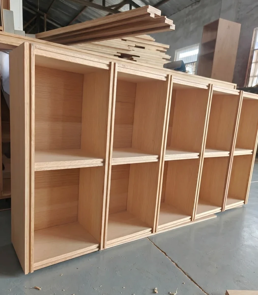 Timber cabinet carcasses assembled in a workshop before doors and fittings are installed