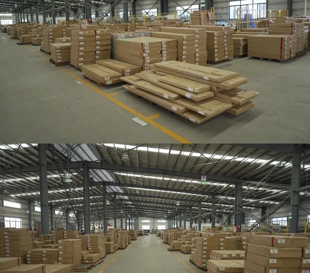Labelled cabinetry packages grouped on pallets before dispatch