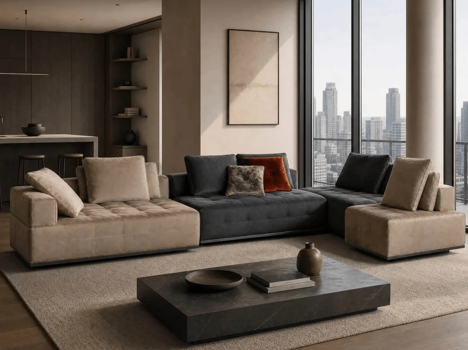 Clean-lined sofa detail in a modern room