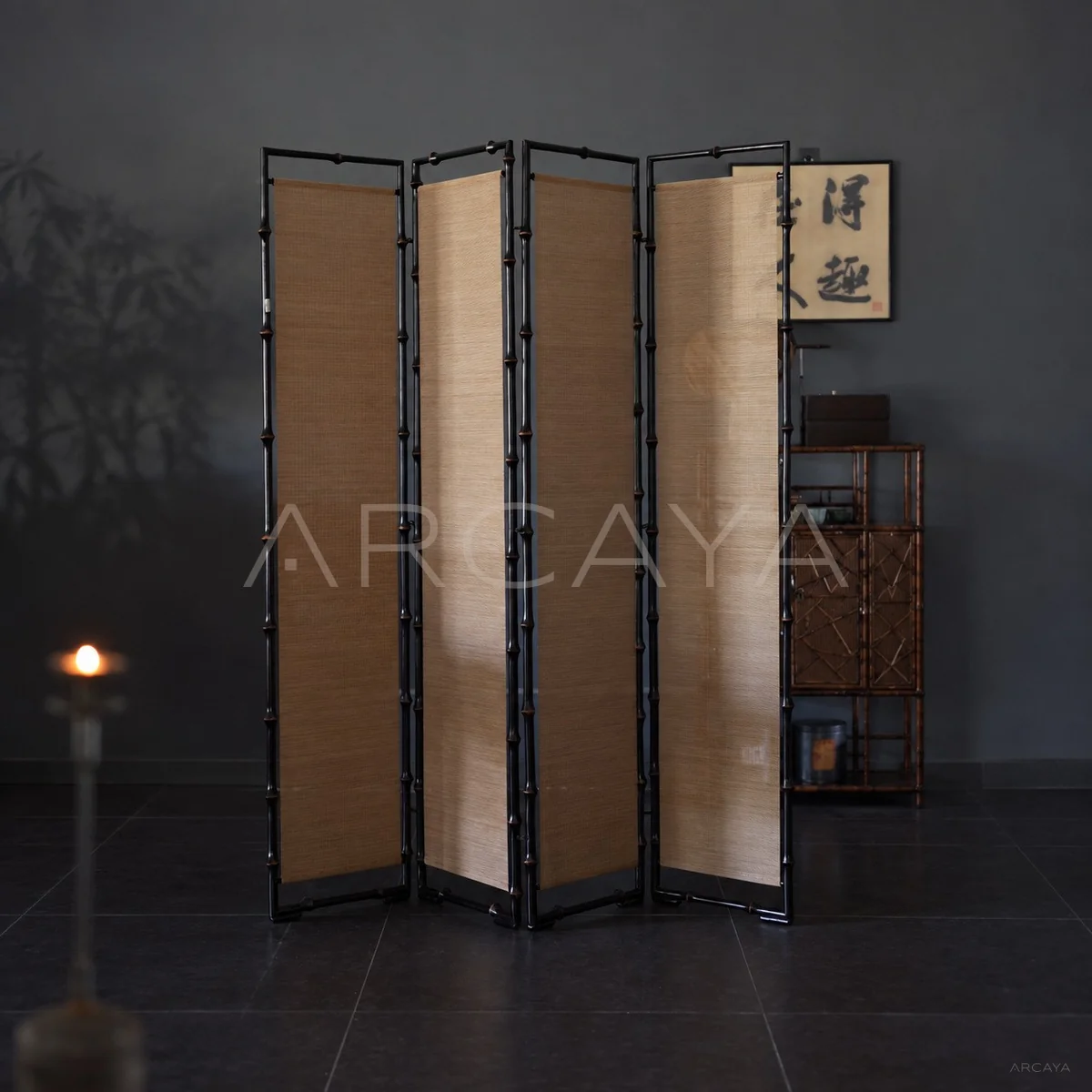 Plain Four Panel Bamboo Blind Screen