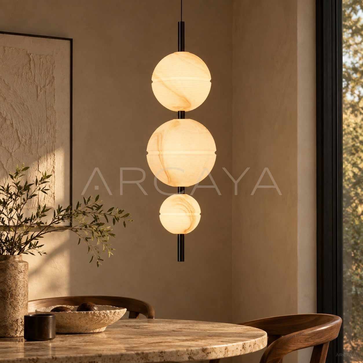Vertical Stone Triple Globe Pendant Light 97373