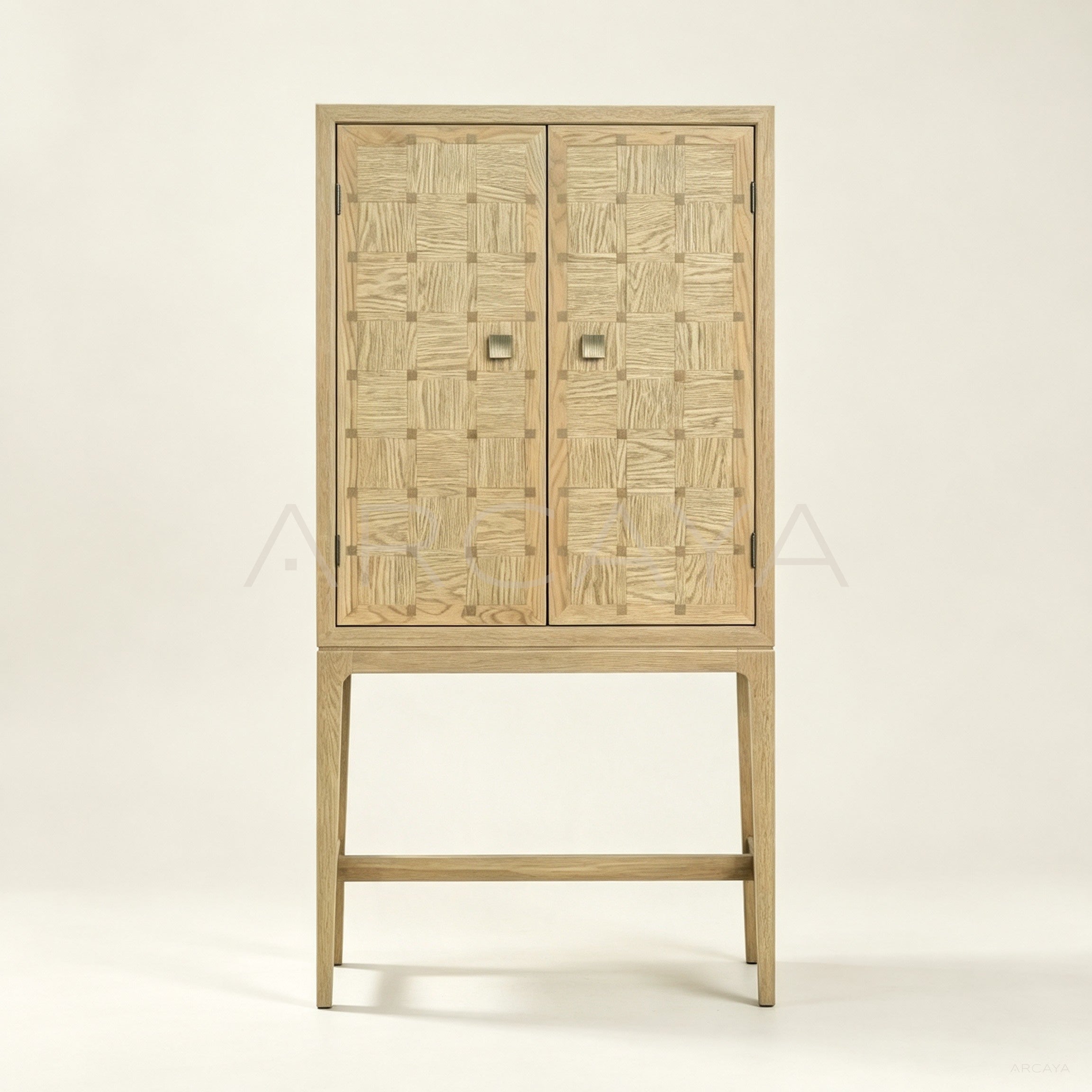 Oak Checkerboard Marquetry Highboy — Storage