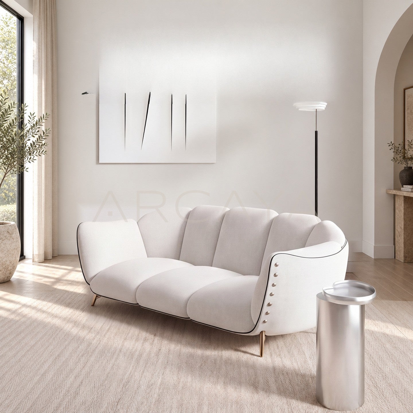 French Riveted Fabric Sofa