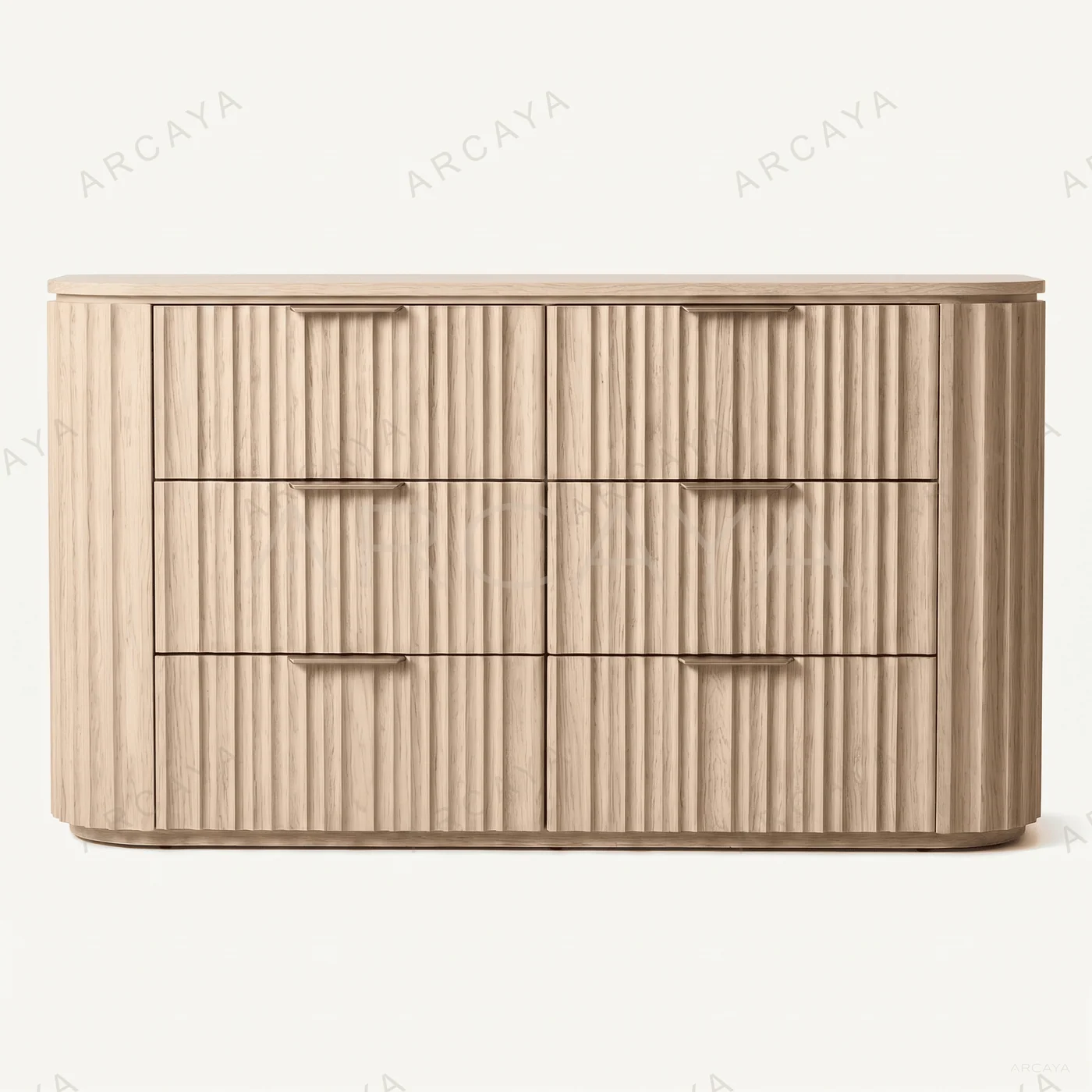 Rounded Fluted Oak Six-Drawer Dresser