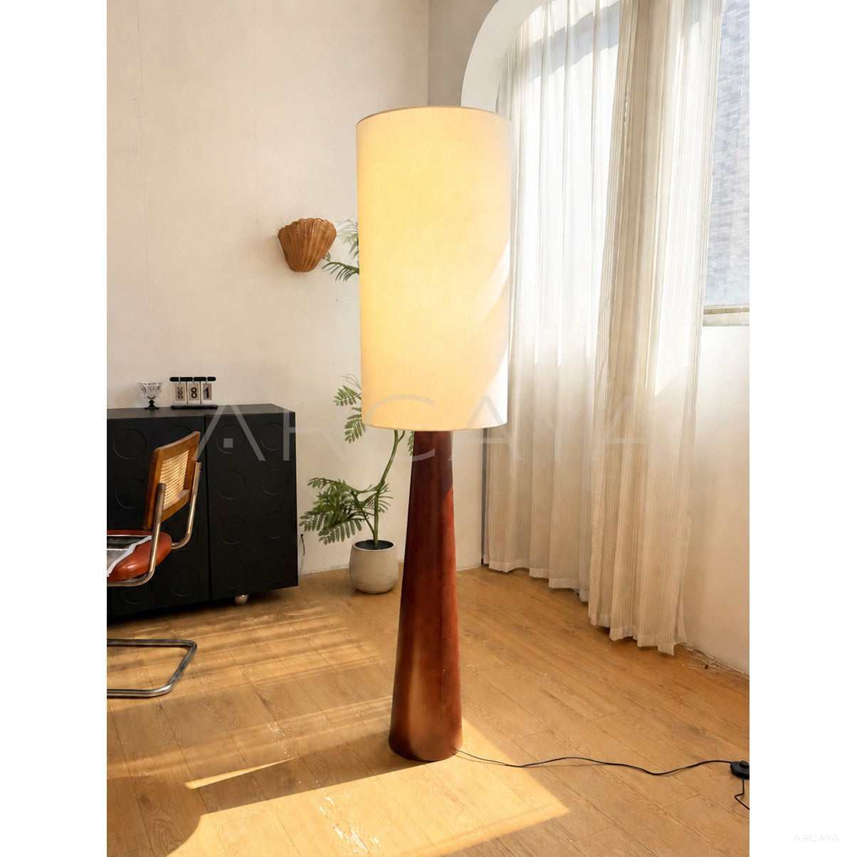 Natural Wood Cone Floor Lamp Warm