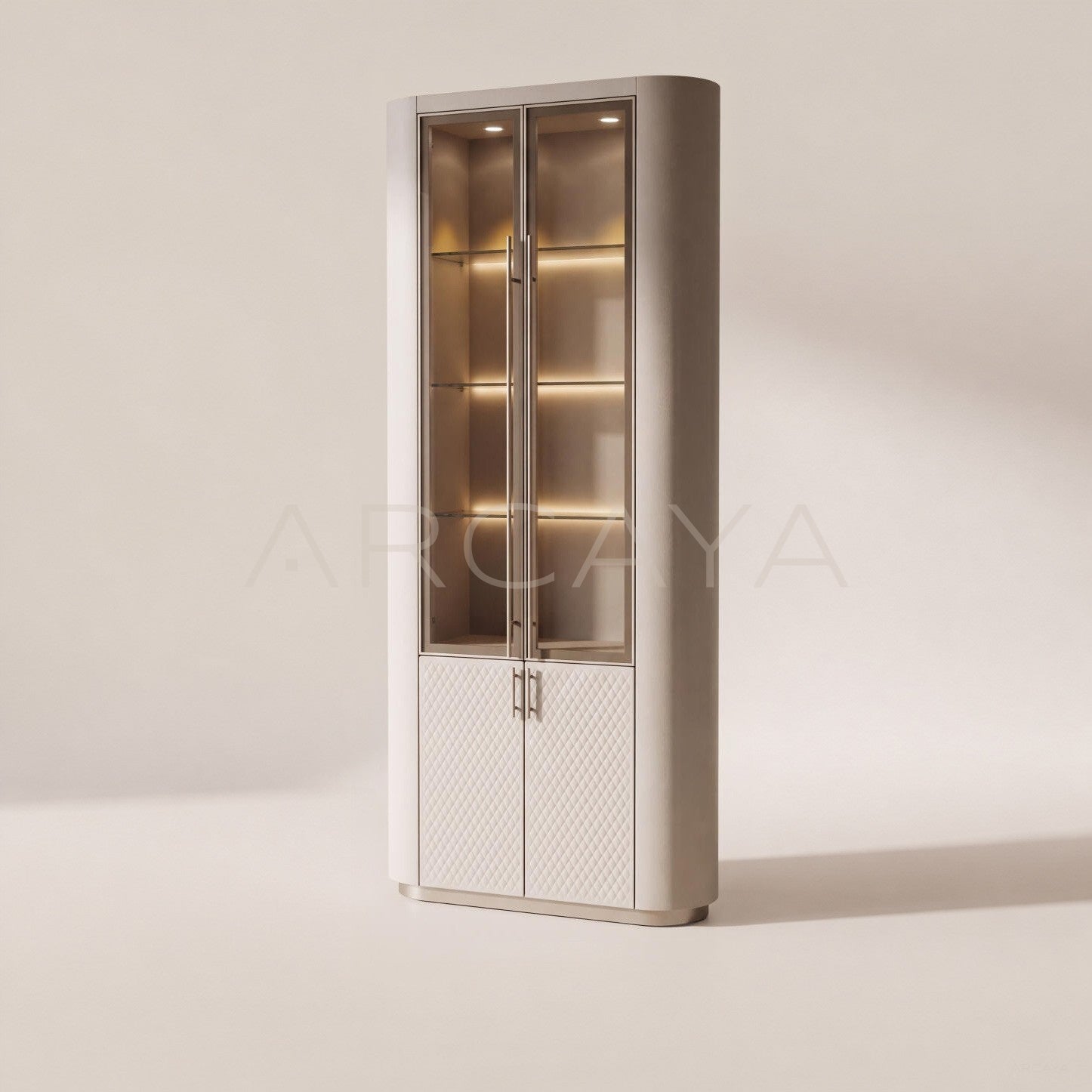Italian Diamond Leather Glass Display Cabinet