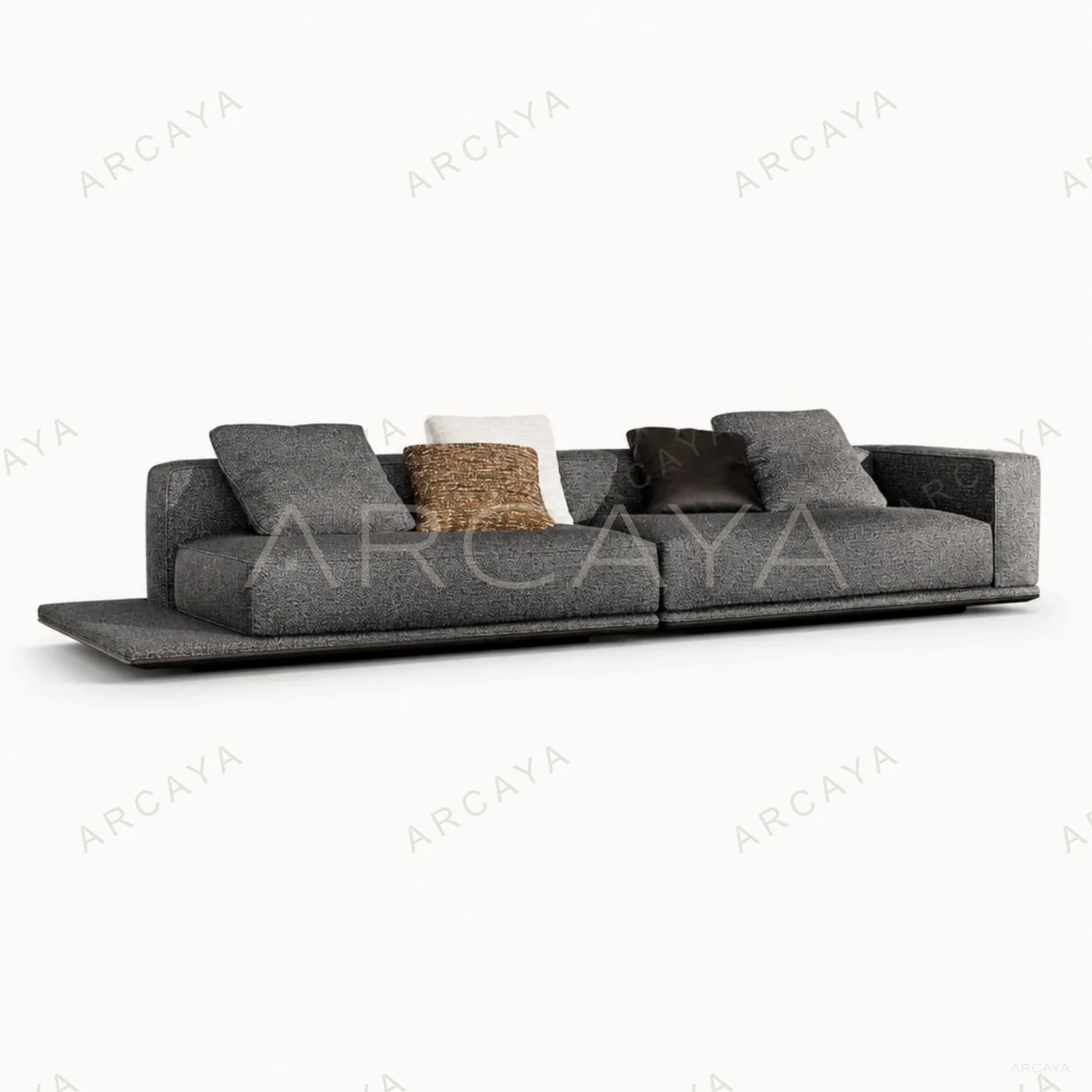 Low Profile Textured Grey Platform Sofa