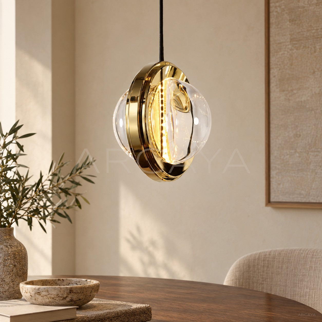 Gold Rim Glass Vertical Disc Pendant Light 80563