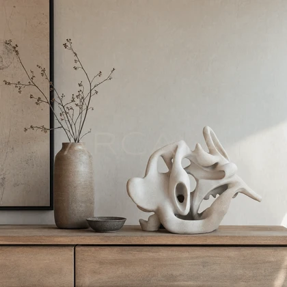 White Organic Ceramic Sculpture — styled interior view 2