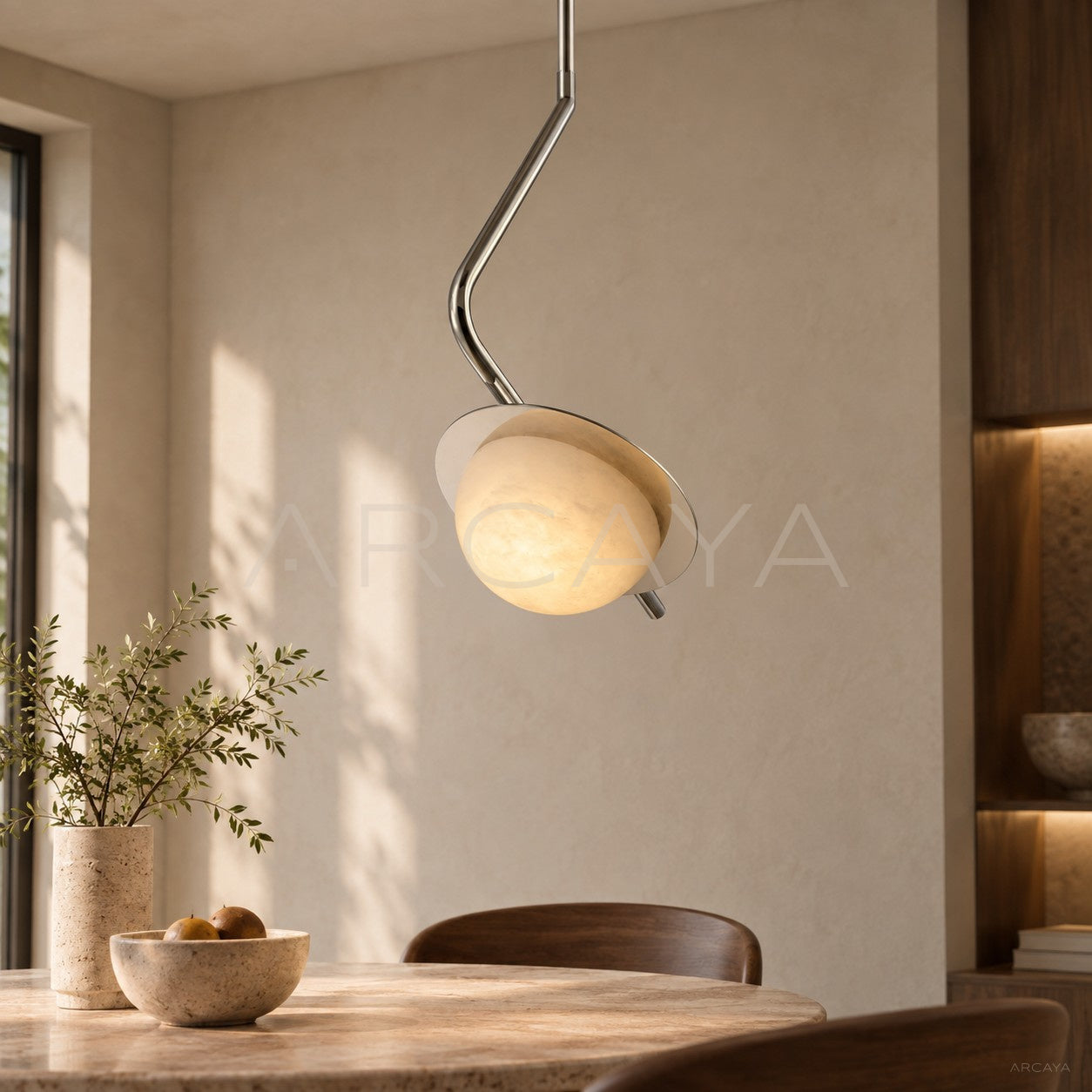 Curved Arm Stone Half Moon Pendant Light 96175