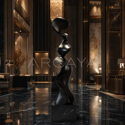 Black Curved Sculpture — styled interior view 1