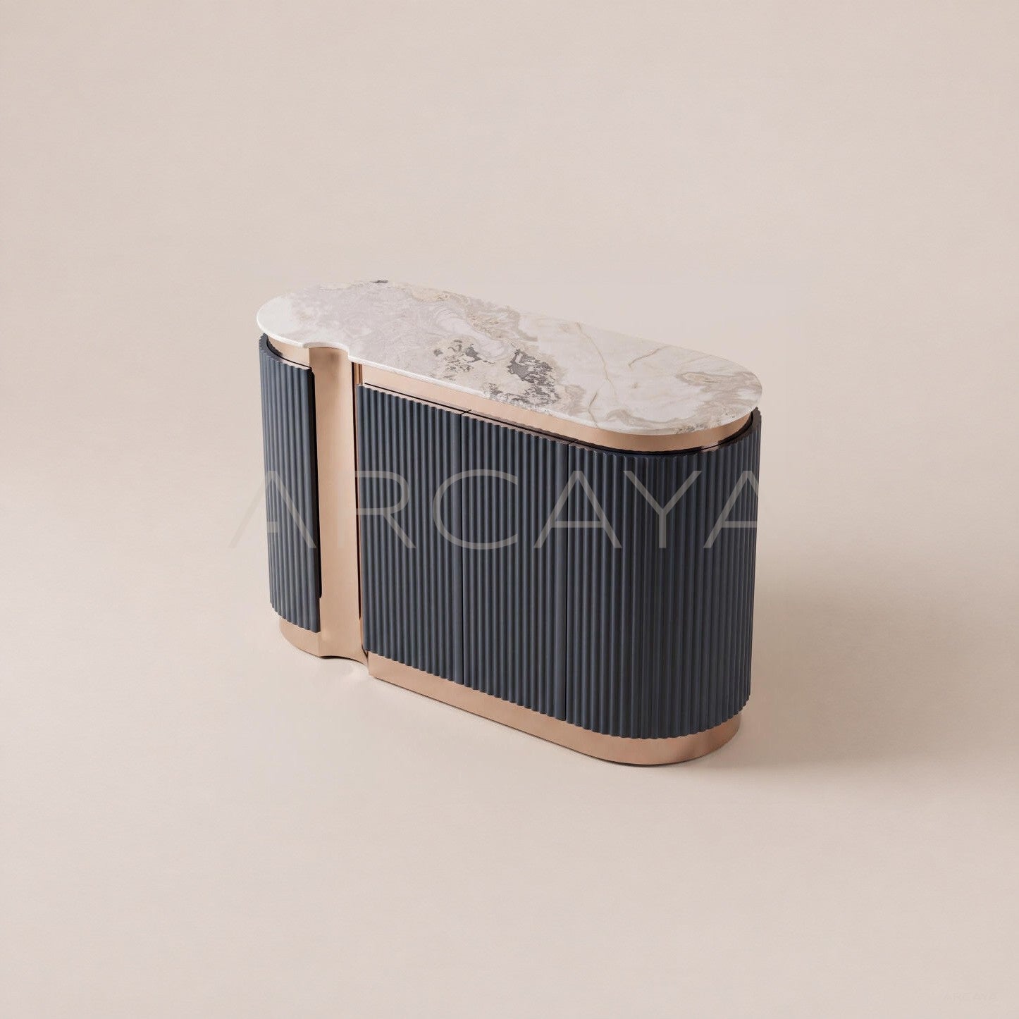 Ink Blue Vertical Lacquer Sideboard Rose Gold