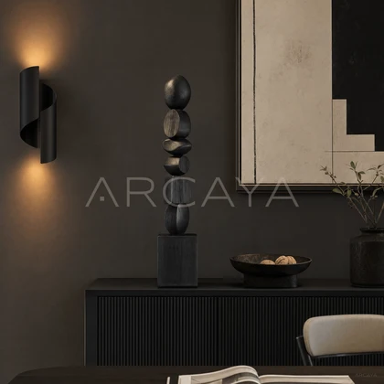 Black Stacked Wood Totem — styled interior view 2