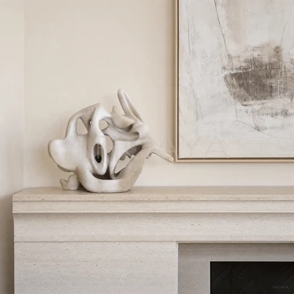 White Organic Ceramic Sculpture — styled interior view 1