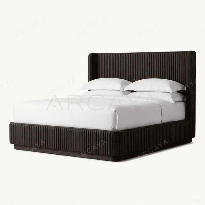 Vertical Channel Tufted Wingback Bed