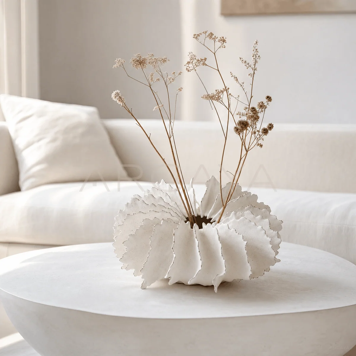 White Ruffled Ceramic Vessel