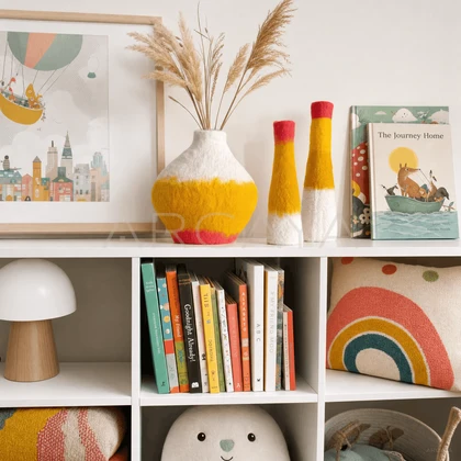 Colorful Felt Vase — styled interior view 1
