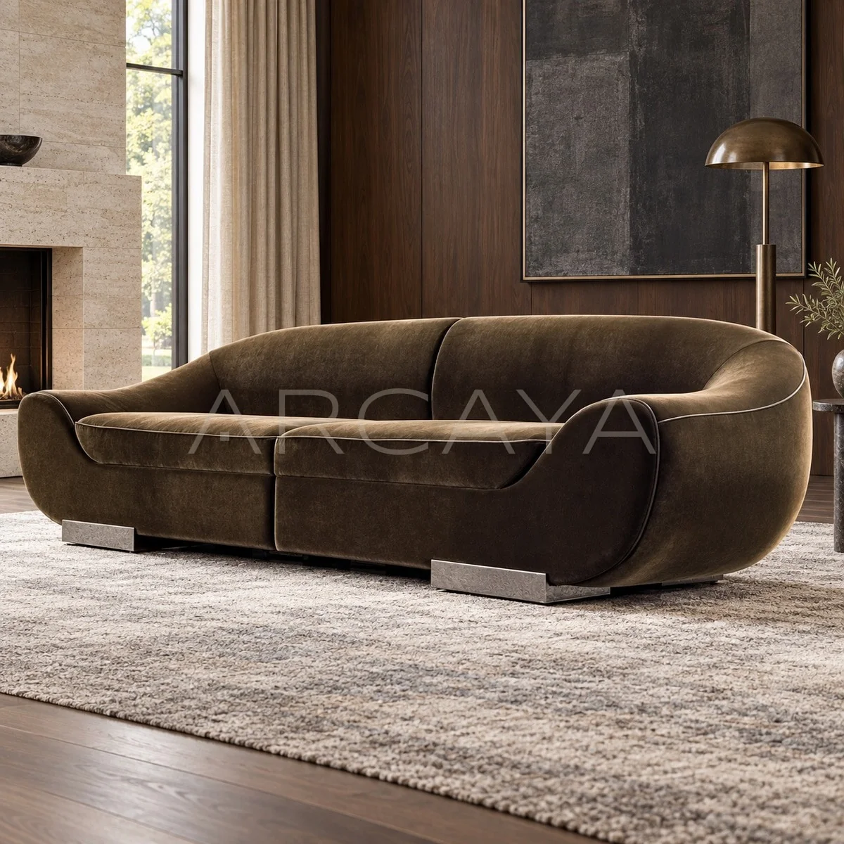 Vintage Velvet Curved Sofa