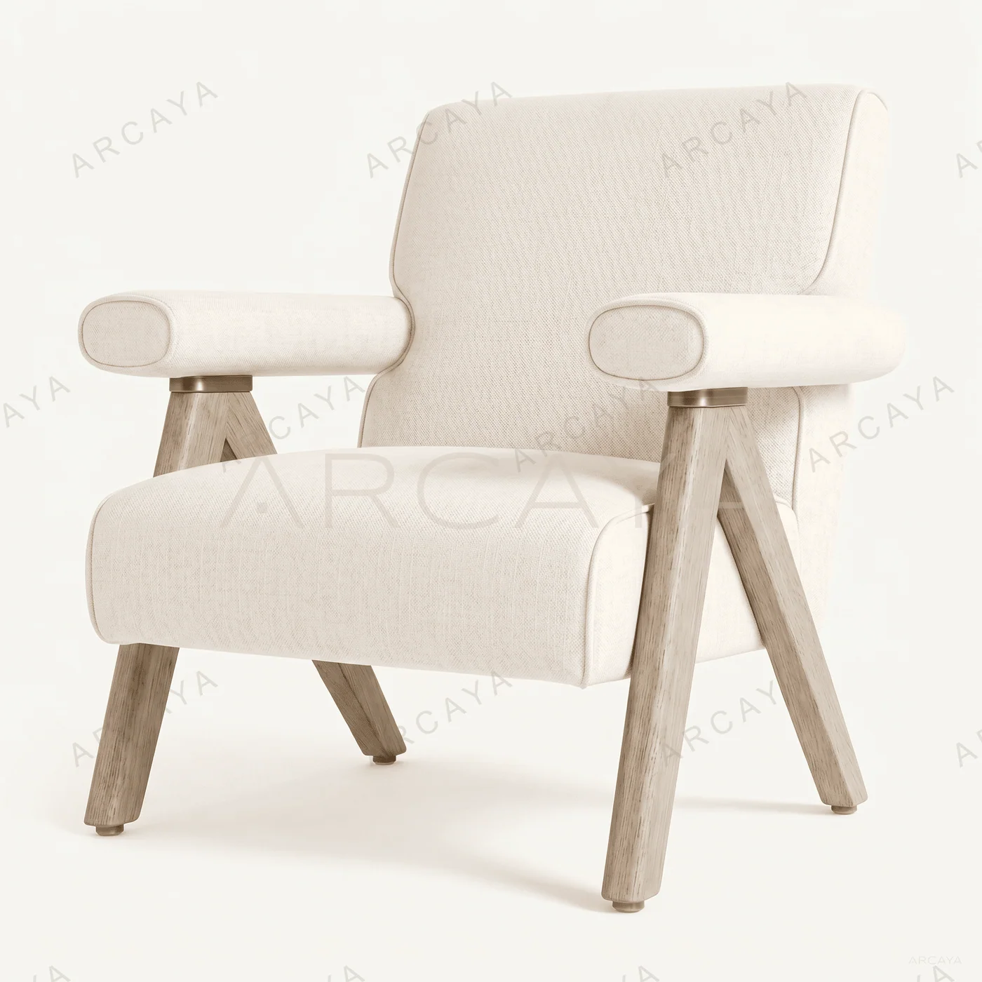 Mid-Century Oak Leg Fabric Armchair