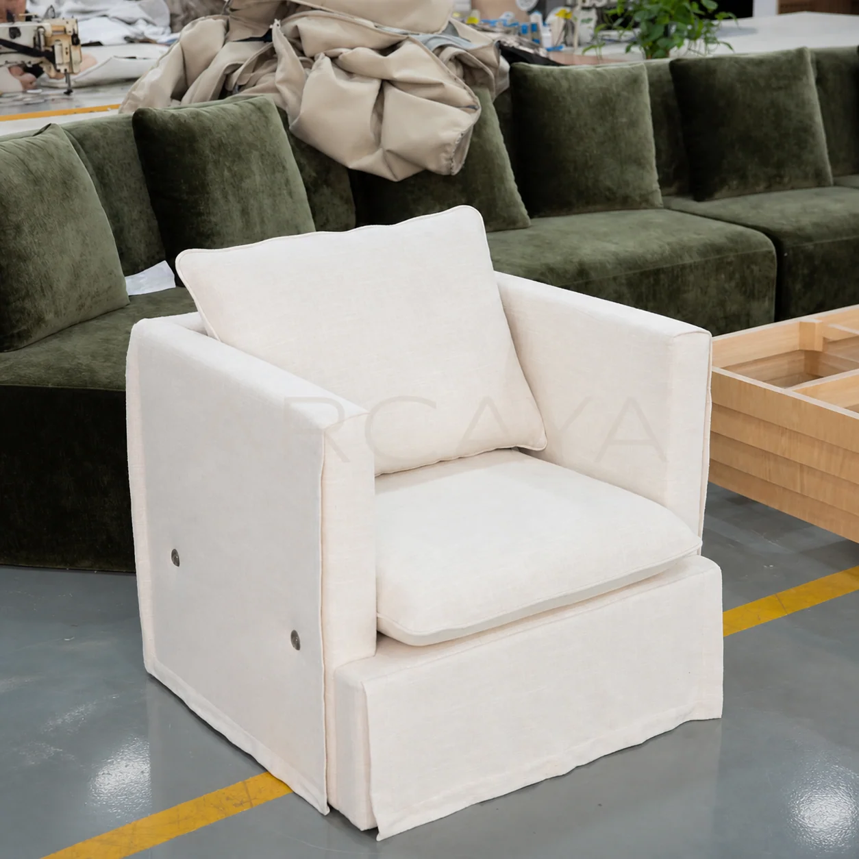 Coordinated furniture fabrics, wood finishes, stone, metal samples, and a home floor plan