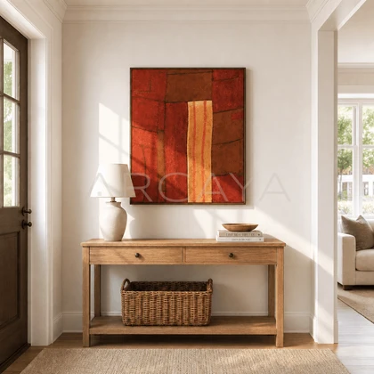 Crimson Passage Wall Art — styled interior view 1