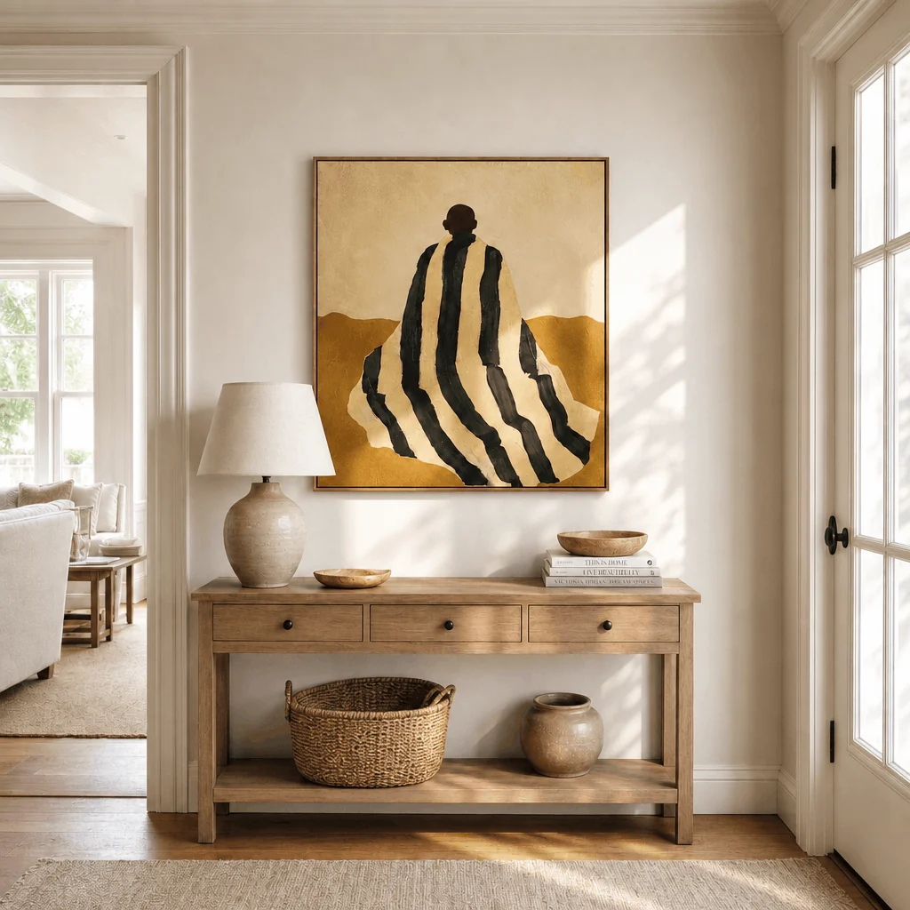 Striped Figure Wall Art in a finished interior.