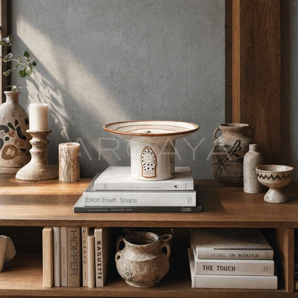 Hand Painted Abstract Pedestal Bowl — styled interior view 2
