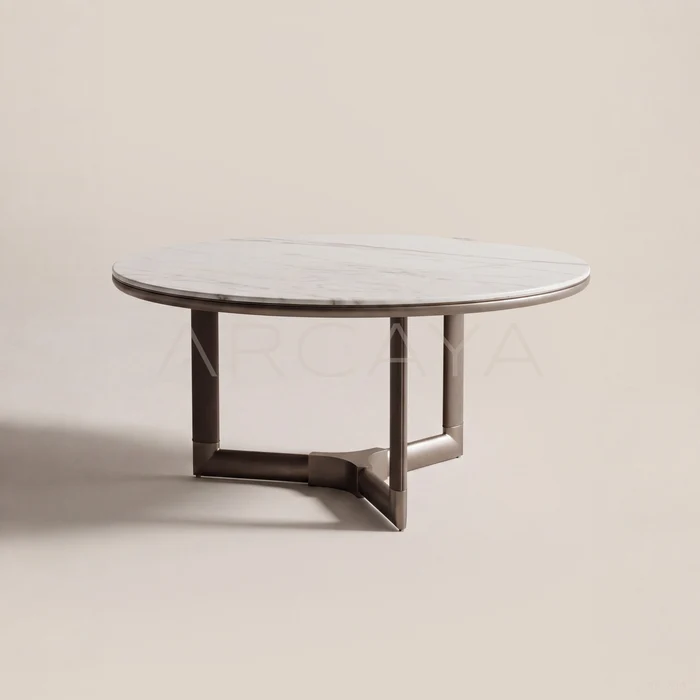 Leather Wrapped Sintered Stone Round Dining Table