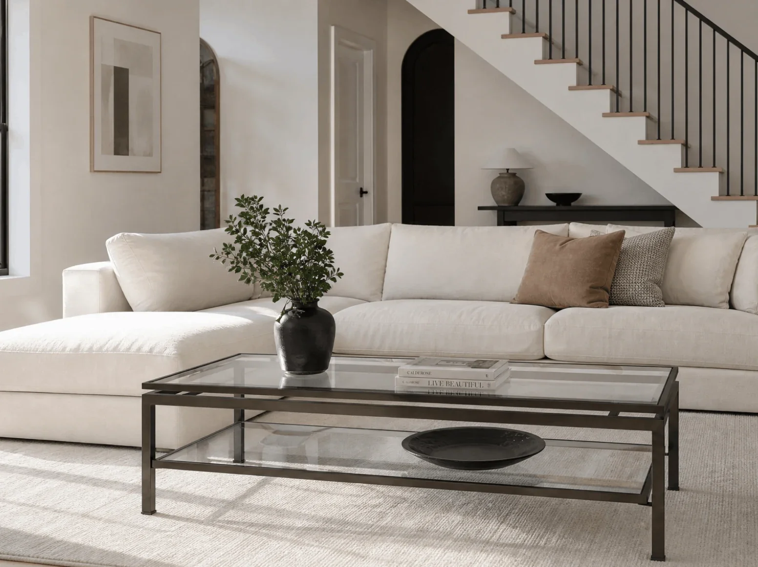 Metal & Glass Tables in a styled room