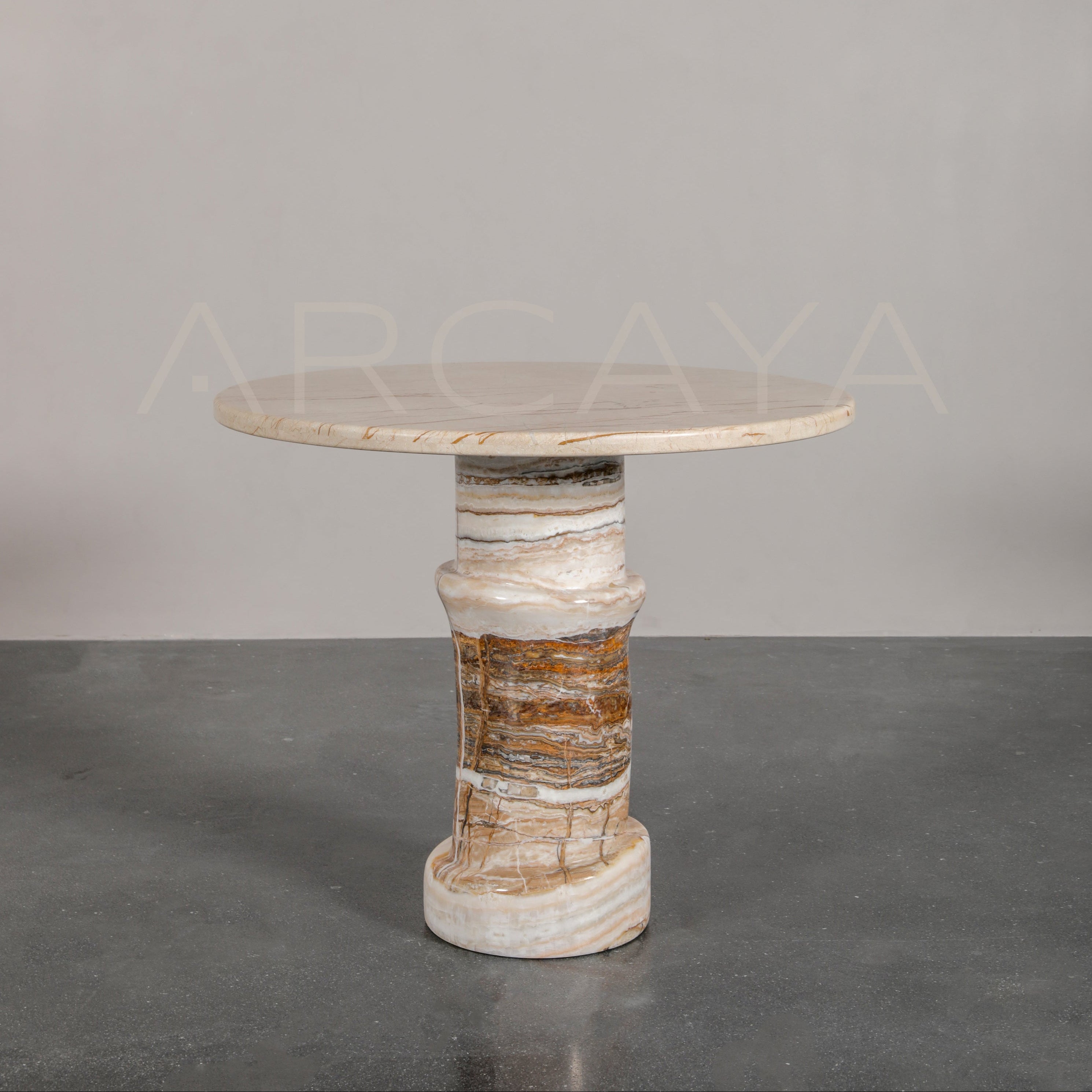 White Brown Marble Column Base Side Table