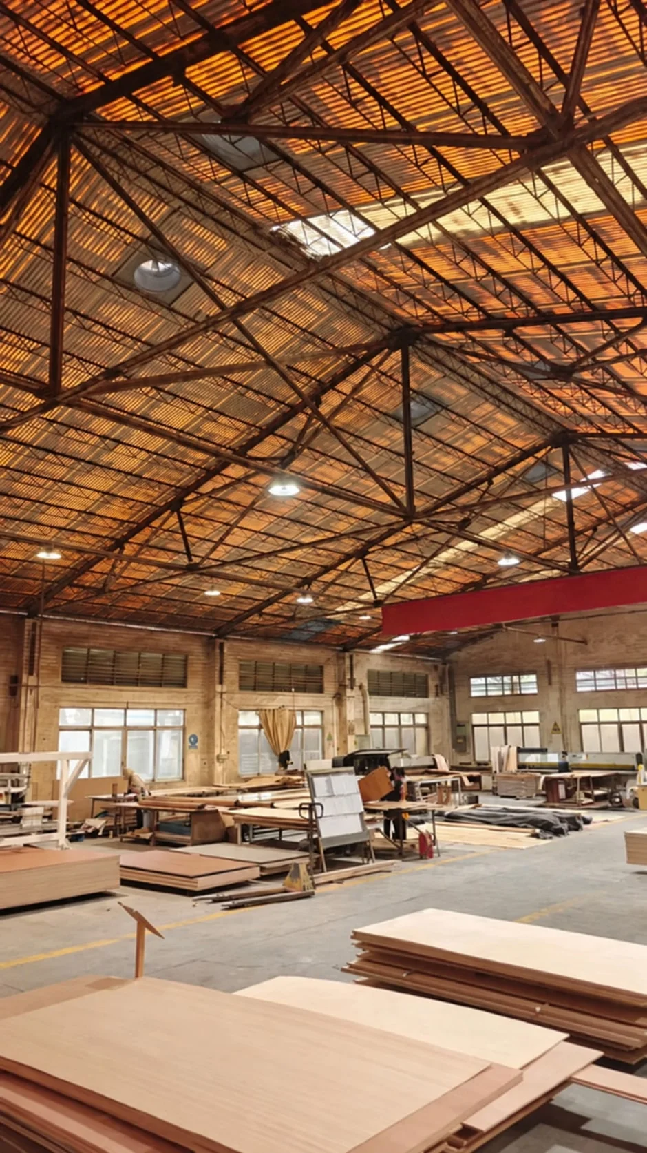 Furniture components and workstations inside a workshop